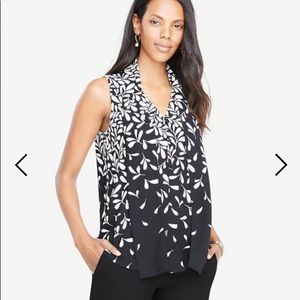 ANN TAYLOR Falling Leaves Tie V-Neck Button Shell